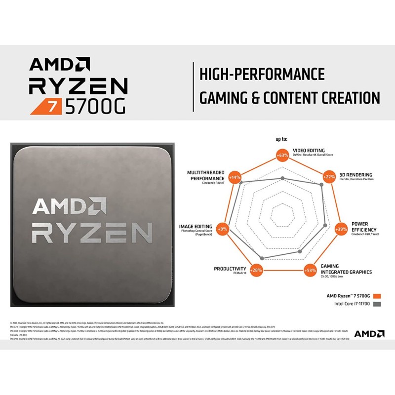 AMD Ryzen 7 5700G 8-Core, 16-Thread Desktop Processor with Radeon Graphics, AMD Radeon Graphics Vega 8 AMD Ryzen 7 5700G 8-Core, 16-Thread Desktop Processor with Radeon Graphics, AMD Radeon Graphics Vega 8