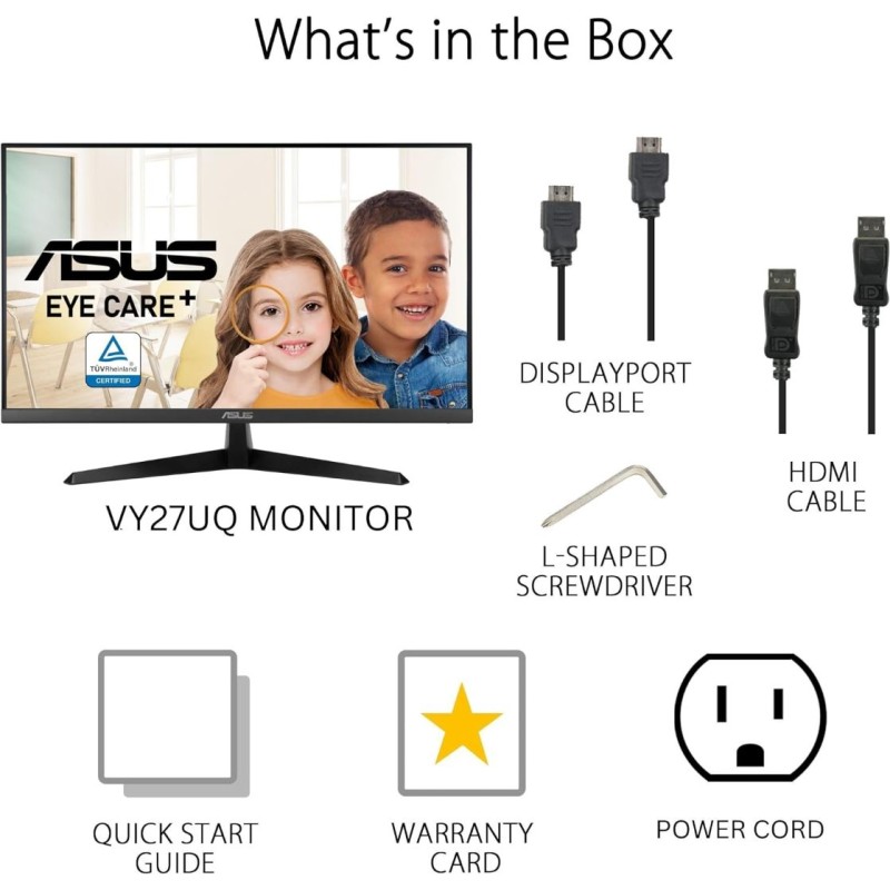 ASUS 27” 4K Eye Care Monitor (VY27UQ) - UHD (3840 x 2160), IPS, HDR10 ASUS 27” 4K Eye Care Monitor (VY27UQ) - UHD (3840 x 2160), IPS, HDR10