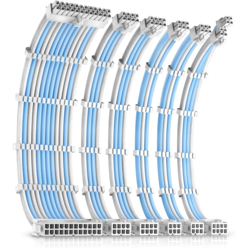 Antec PSU Cables, Sleeved Cable Extension Kit, White Connector, White Blue Antec PSU Cables, Sleeved Cable Extension Kit, White Connector, White Blue
