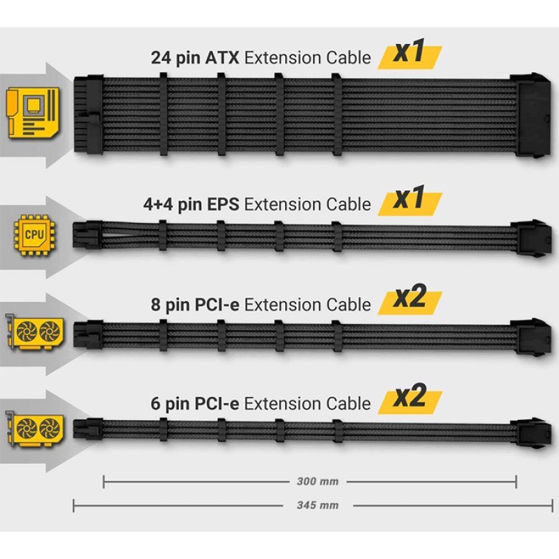 Antec Sleeved Extension Power Supply Cable Kit, Black Antec Sleeved Extension Power Supply Cable Kit, Black