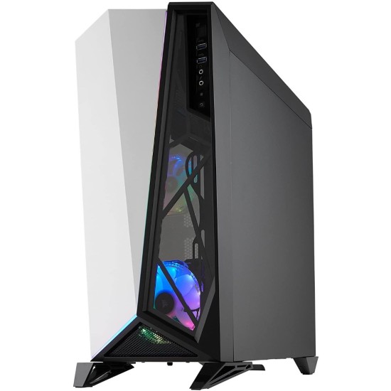 CORSAIR Carbide SPEC-Omega RGB Mid-Tower Gaming Case, 2 RGB Fans, Lighting Node PRO Included, Tempered Glass- White