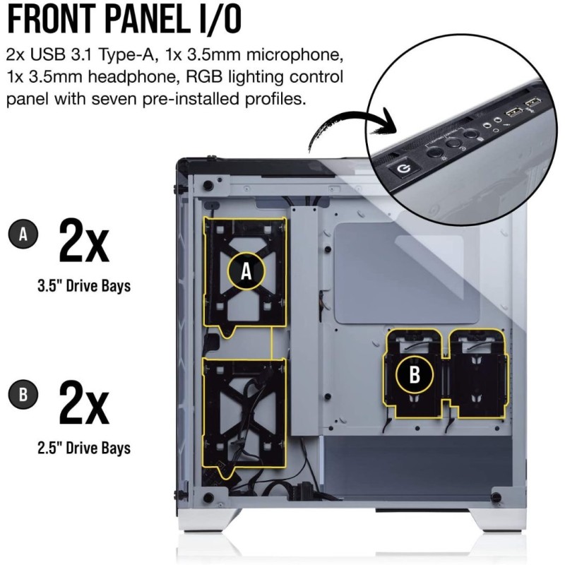 Corsair CRYSTAL 570X RGB Mid-Tower Case, 3 RGB Fans, Tempered Glass - White Corsair CRYSTAL 570X RGB Mid-Tower Case, 3 RGB Fans, Tempered Glass - White
