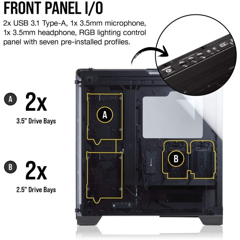 Corsair Crystal 570X RGB Mid-Tower Case, 3 RGB Fans, Tempered Glass - Black Corsair Crystal 570X RGB Mid-Tower Case, 3 RGB Fans, Tempered Glass - Black