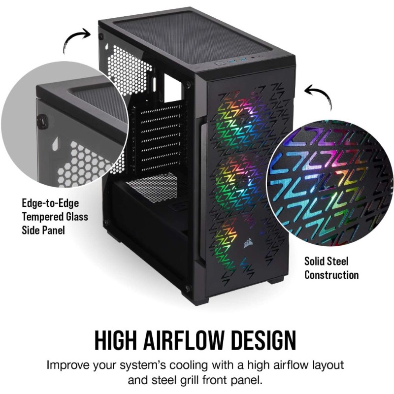 Corsair iCUE 220T RGB Airflow Tempered Glass Mid-Tower Smart Case - Black Corsair iCUE 220T RGB Airflow Tempered Glass Mid-Tower Smart Case - Black