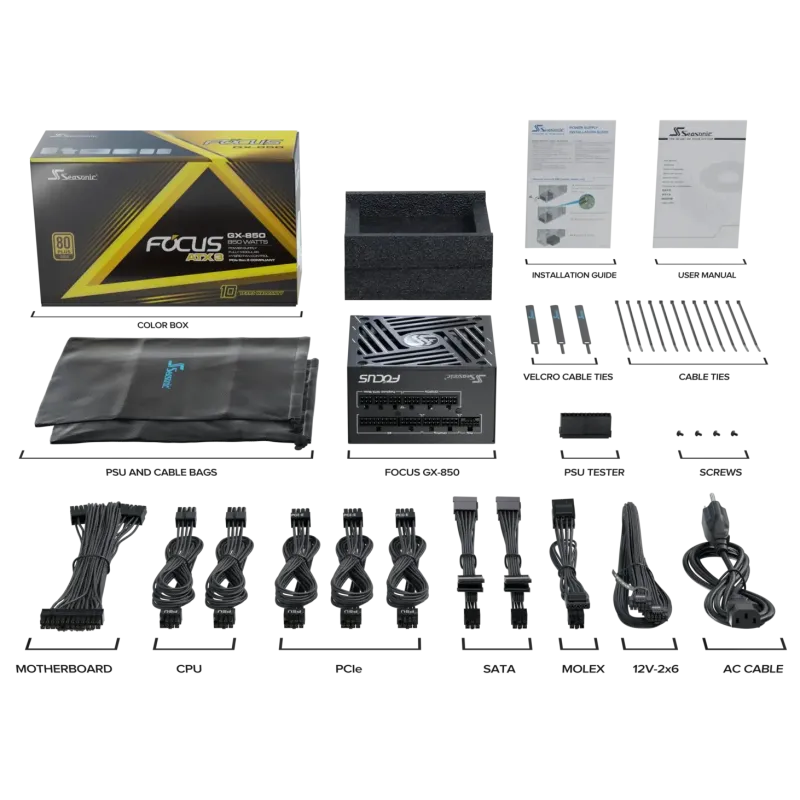 Seasonic Focus GX-850 ATX3 850W ATX 3.1 80 Plus Gold Fully Modular