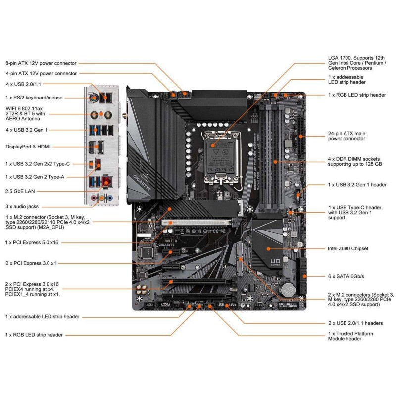 Gigabyte Intel Z690 UD AX DDR5 PCIe 5.0 ATX Motherboard Gigabyte Intel Z690 UD AX DDR5 PCIe 5.0 ATX Motherboard