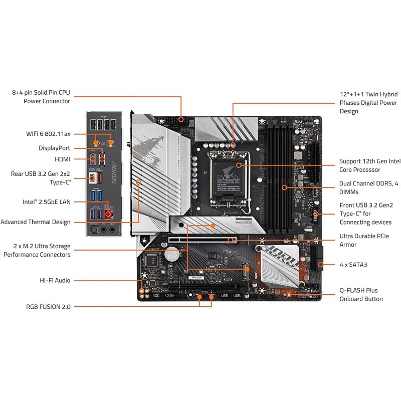 GIGABYTE B660M AORUS PRO AX DDR4 (B660/ Intel/LGA/1700/ Micro-ATX/DDR4/ Dual M.2/ PCIe 4.0/ USB 3.2 Gen2 Type-C/WiFi 6 802.11ax/ Intel 2.5GbE LAN/Motherboard) GIGABYTE B660M AORUS PRO AX DDR4 (B660/ Intel/LGA/1700/ Micro-ATX/DDR4/ Dual M.2/ PCIe 4.0/ USB 3.2 Gen2 Type-C/WiFi 6 802.11ax/ Intel 2.5GbE LAN/Motherboard)