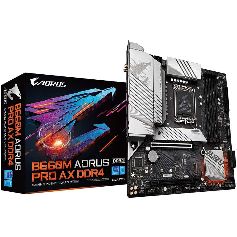 GIGABYTE B660M AORUS PRO AX DDR4 (B660/ Intel/LGA/1700/ Micro-ATX/DDR4/ Dual M.2/ PCIe 4.0/ USB 3.2 Gen2 Type-C/WiFi 6 802.11ax/ Intel 2.5GbE LAN/Motherboard) GIGABYTE B660M AORUS PRO AX DDR4 (B660/ Intel/LGA/1700/ Micro-ATX/DDR4/ Dual M.2/ PCIe 4.0/ USB 3.2 Gen2 Type-C/WiFi 6 802.11ax/ Intel 2.5GbE LAN/Motherboard)