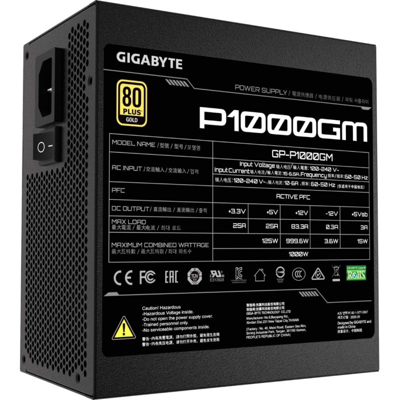 Gigabyte P1000GM, 1000W, 80 Plus Gold Certified, Fully Modular Power Supply Gigabyte P1000GM, 1000W, 80 Plus Gold Certified, Fully Modular Power Supply