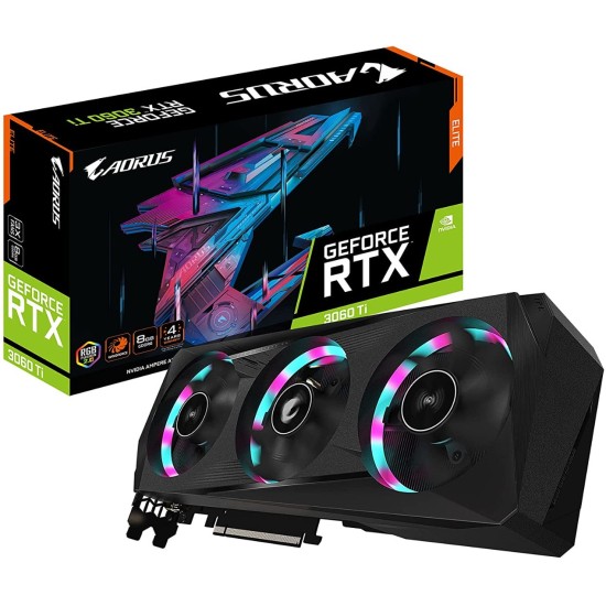 GIGABYTE AORUS GeForce RTX 3060 Ti Elite 8G (REV2.0) Graphics Card, 3X WINDFORCE Fans, LHR, 8GB 256-bit GDDR6, GV-N306TAORUS E-8GD REV2.0 Video Card