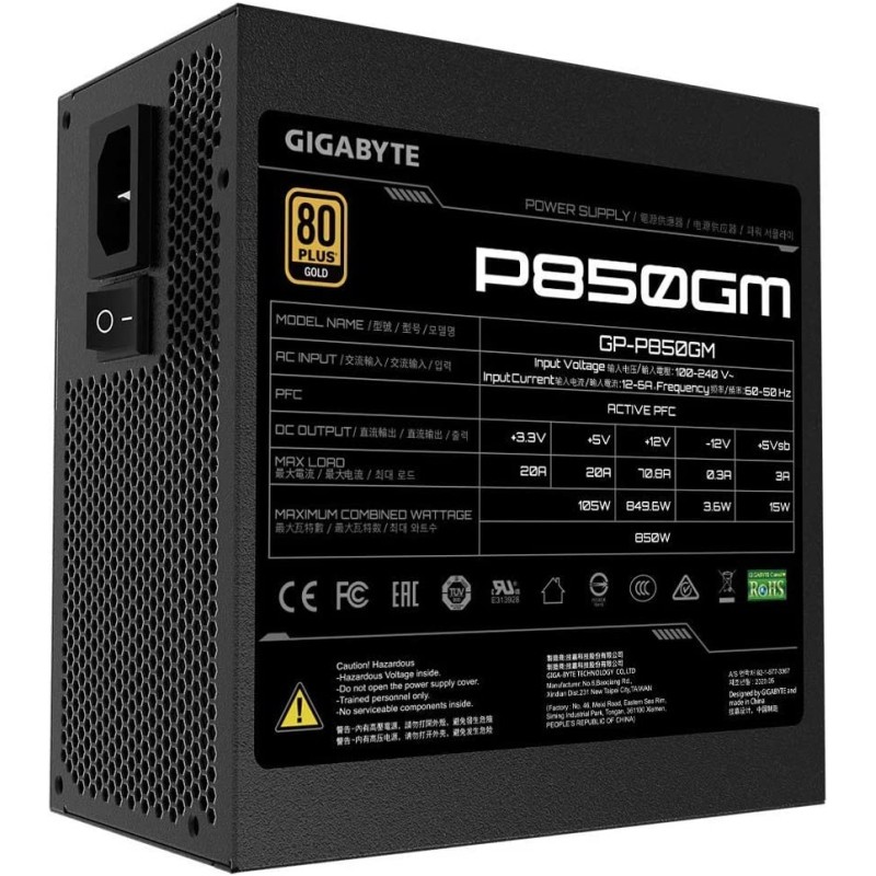 Gigabyte GP-P850GM (80 Plus Gold 850W, Modular, Smart Fan, Smart Power Protection Gigabyte GP-P850GM (80 Plus Gold 850W, Modular, Smart Fan, Smart Power Protection