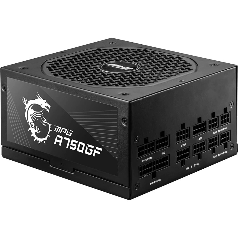 MSI MPG A750GF EU Plug PSU 750 W, 80 Plus Gold Certified, Fully Modular, 100% Japanese Capacitor, Flat Cables, ATX Power Supply Unit, EU Powercord, Black MSI MPG A750GF EU Plug PSU 750 W, 80 Plus Gold Certified, Fully Modular, 100% Japanese Capacitor, Flat Cables, ATX Power Supply Unit, EU Powercord, Black