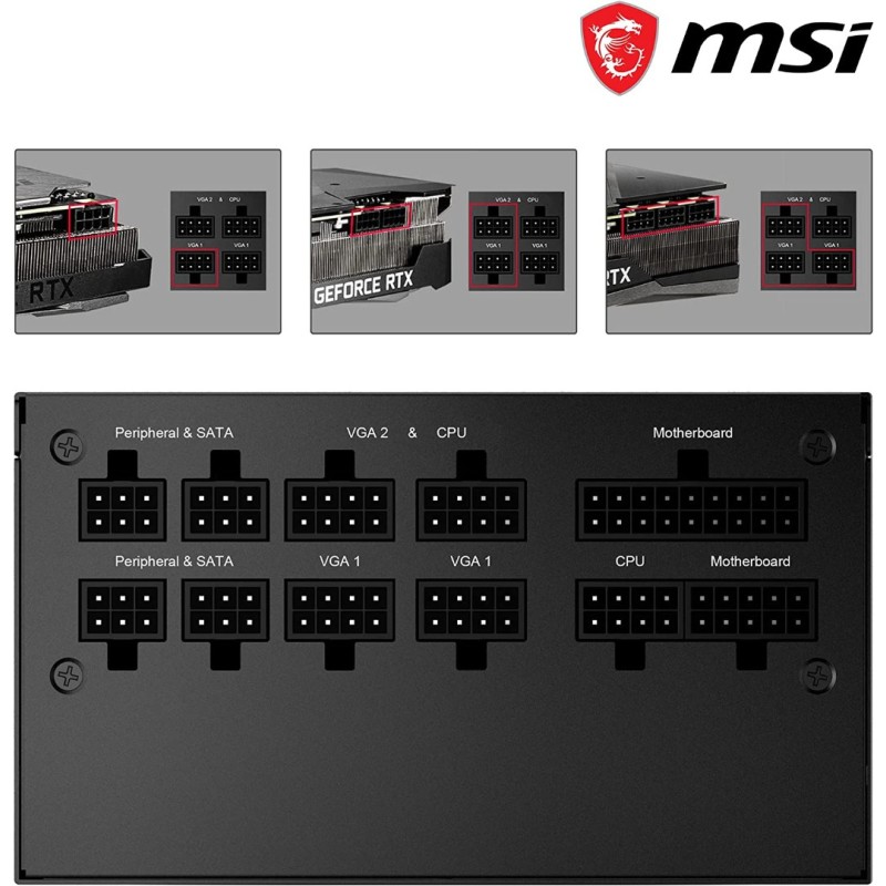MSI MPG A750GF EU Plug PSU 750 W, 80 Plus Gold Certified, Fully Modular, 100% Japanese Capacitor, Flat Cables, ATX Power Supply Unit, EU Powercord, Black MSI MPG A750GF EU Plug PSU 750 W, 80 Plus Gold Certified, Fully Modular, 100% Japanese Capacitor, Flat Cables, ATX Power Supply Unit, EU Powercord, Black