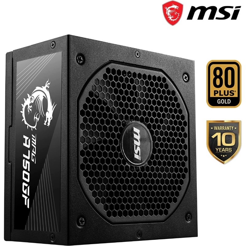 MSI MPG A750GF EU Plug PSU 750 W, 80 Plus Gold Certified, Fully Modular, 100% Japanese Capacitor, Flat Cables, ATX Power Supply Unit, EU Powercord, Black MSI MPG A750GF EU Plug PSU 750 W, 80 Plus Gold Certified, Fully Modular, 100% Japanese Capacitor, Flat Cables, ATX Power Supply Unit, EU Powercord, Black