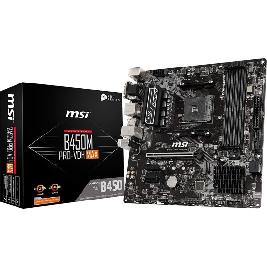 MSI ProSeries AMD Ryzen 2ND and 3rd Gen AM4 M.2 USB 3 DDR4 D-Sub DVI HDMI Micro-ATX Motherboard (B450M PRO-VDH Max)