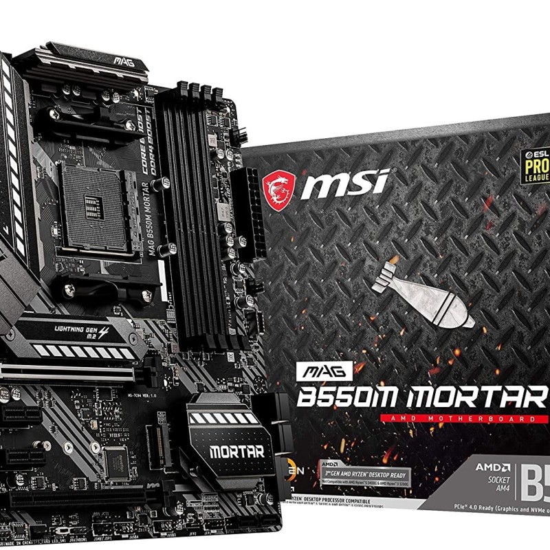 MSI MAG B550M Mortar Gaming Motherboard (AMD AM4, DDR4, PCIe 4.0, SATA 6Gb/s, M.2, USB 3.2 Gen 2, HDMI/DP, Micro-ATX, AMD Ryzen 5000 Series Processors)