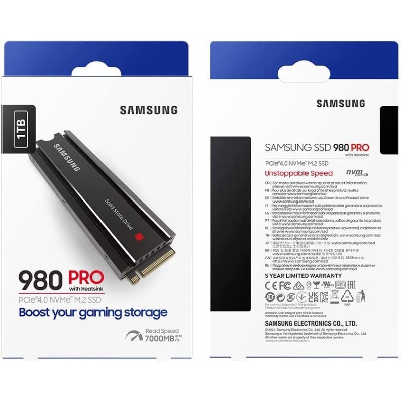 SAMSUNG 980 PRO SSD with Heatsink 2TB PCIe Gen 4 NVMe M.2 Internal Solid State Drive, Heat Control, Max Speed, PS5 Compatible SAMSUNG 980 PRO SSD with Heatsink 2TB PCIe Gen 4 NVMe M.2 Internal Solid State Drive, Heat Control, Max Speed, PS5 Compatible