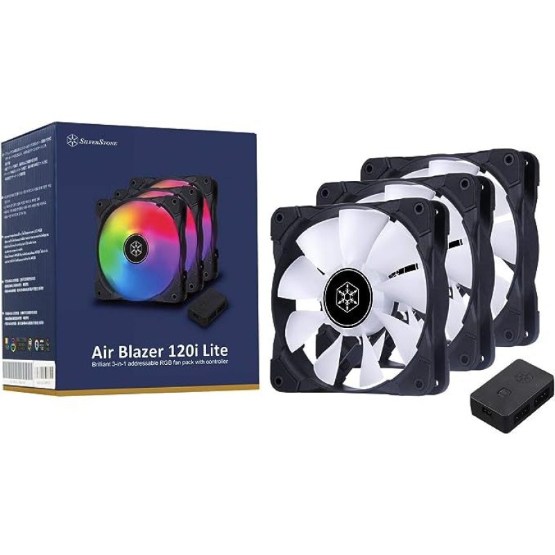 SilverStone Technology 3-Pack of Air Blazer 120mm ARGB Fans with ARGB Controller SilverStone Technology 3-Pack of Air Blazer 120mm ARGB Fans with ARGB Controller