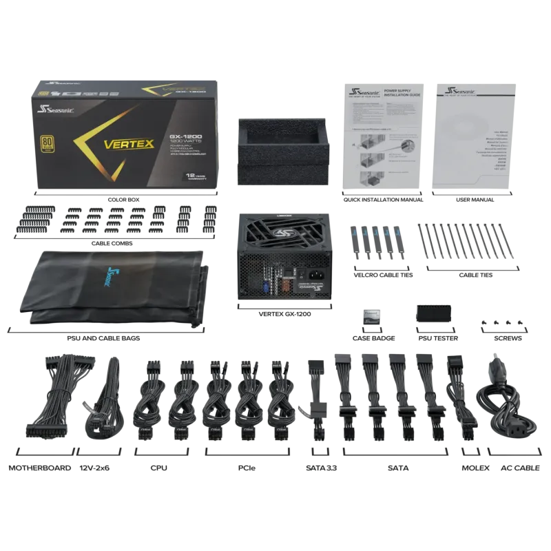 Seasonic Vertex GX-1200 1200W ATX 3.1 80 Plus Gold Fully Modular Seasonic Vertex GX-1200 1200W ATX 3.1 80 Plus Gold Fully Modular