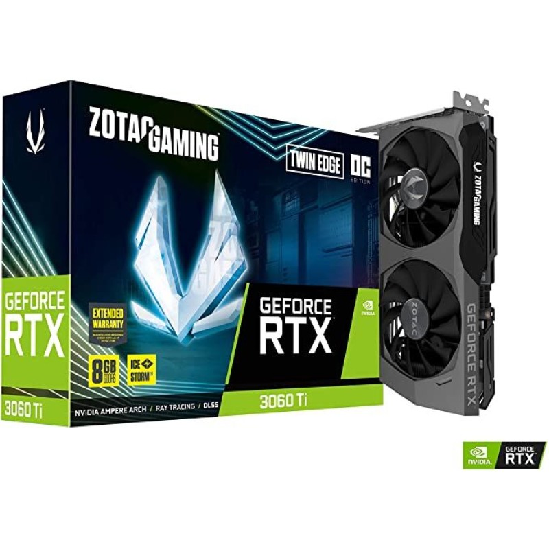 ZOTAC Gaming GeForce RTX™ 3060 Ti Twin Edge OC LHR 8GB GDDR6 256-bit 14 Gbps PCIE 4.0 Graphics Card, IceStorm 2.0 Advanced Cooling, Active Fan Control, Freeze Fan Stop ZOTAC Gaming GeForce RTX™ 3060 Ti Twin Edge OC LHR 8GB GDDR6 256-bit 14 Gbps PCIE 4.0 Graphics Card, IceStorm 2.0 Advanced Cooling, Active Fan Control, Freeze Fan Stop