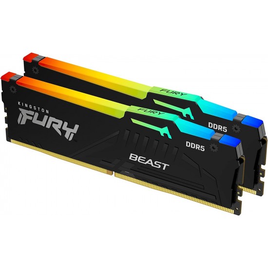 Kingston Fury Beast RGB 64GB (2X32) 5600MT/s DDR5 CL40 DIMM Desktop Memory (Kit of 2) | Intel XMP 3.0 | Infrared Sync Technology | Overclocking Stability |