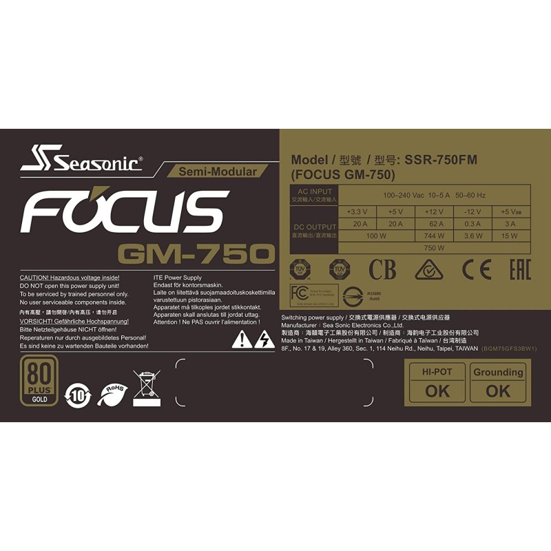 Seasonic FOCUS GM-750W 80 Plus Gold, Semi-Modular Seasonic FOCUS GM-750W 80 Plus Gold, Semi-Modular