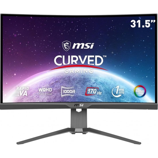 MSI MAG325CQRF QD, 31.5" Gaming Monitor, 2560 x 1440 (QHD) Rapid VA with Quantum Dot, 1 ms, 170Hz, FreeSync Premium, HDR Ready, 1000R, HDMI, DisplayPort, Tilt and Height Adjustable.