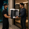 Technician delivering a protected desktop PC