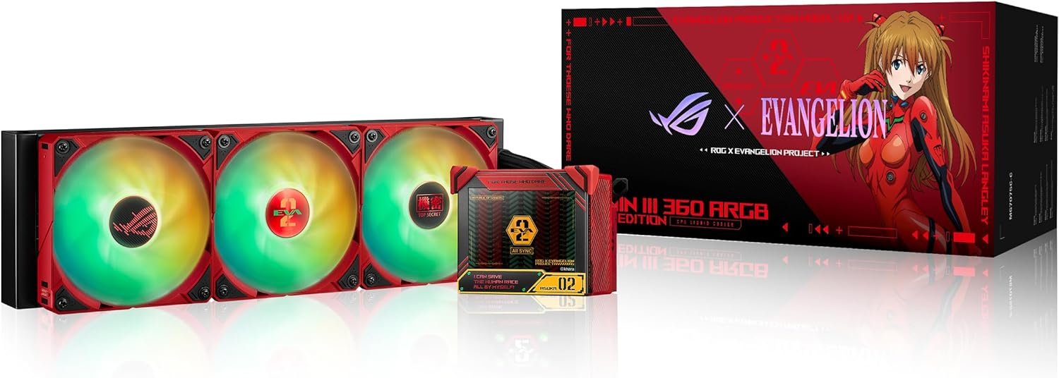 ASUS ROG Ryujin III 360 ARGB EVA-02 Edition, 3X 120mm ARGB Fans, OLCD Display