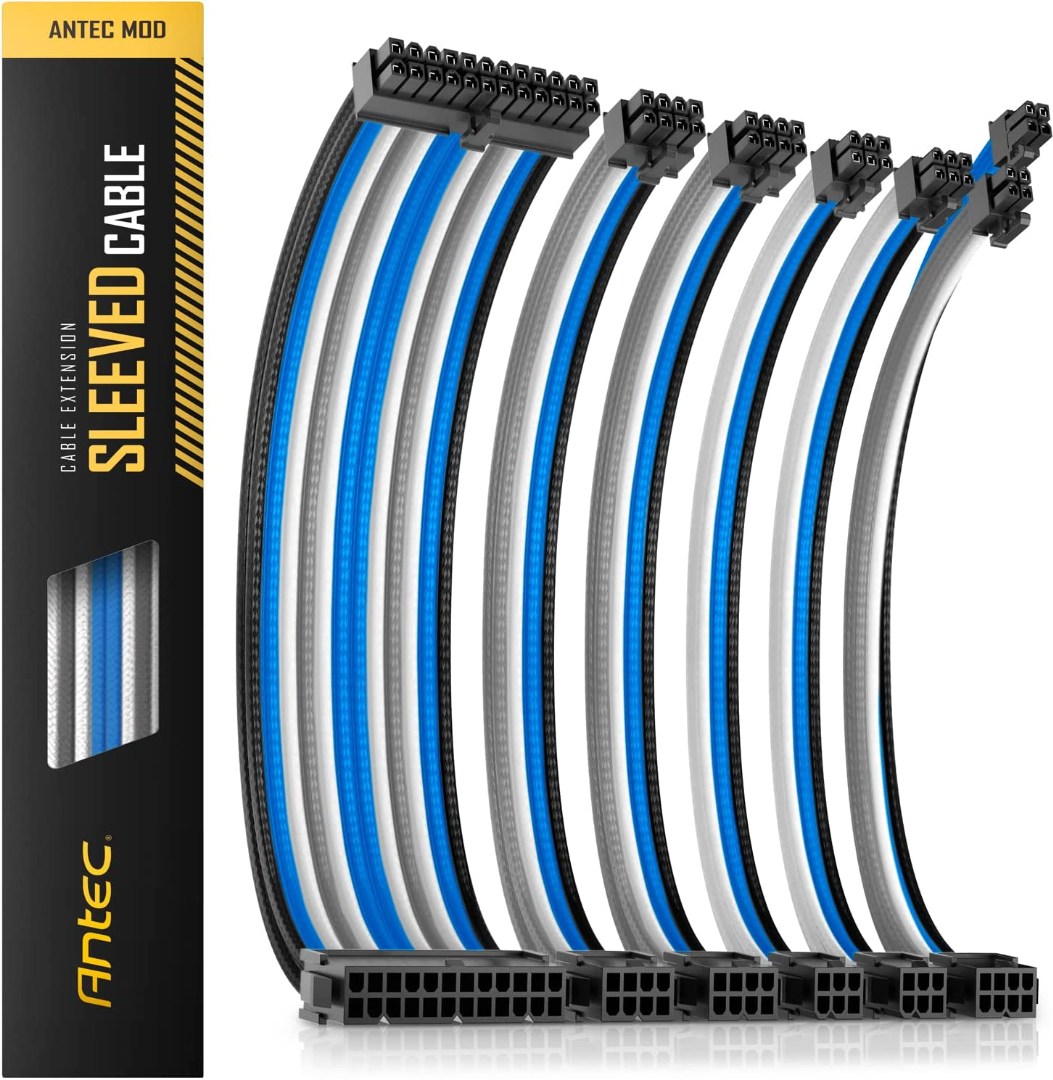 Antec Sleeved Extension Power Supply Cable Kit, w/Combs, Blue Gray