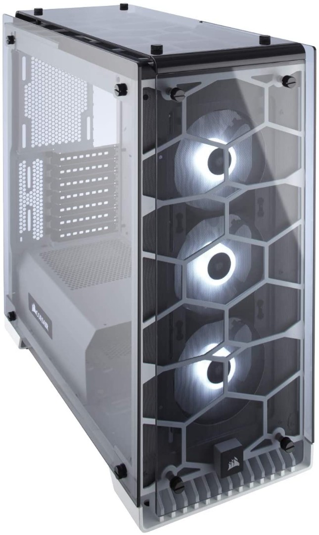 Corsair CRYSTAL 570X RGB Mid-Tower Case, 3 RGB Fans, Tempered Glass - White