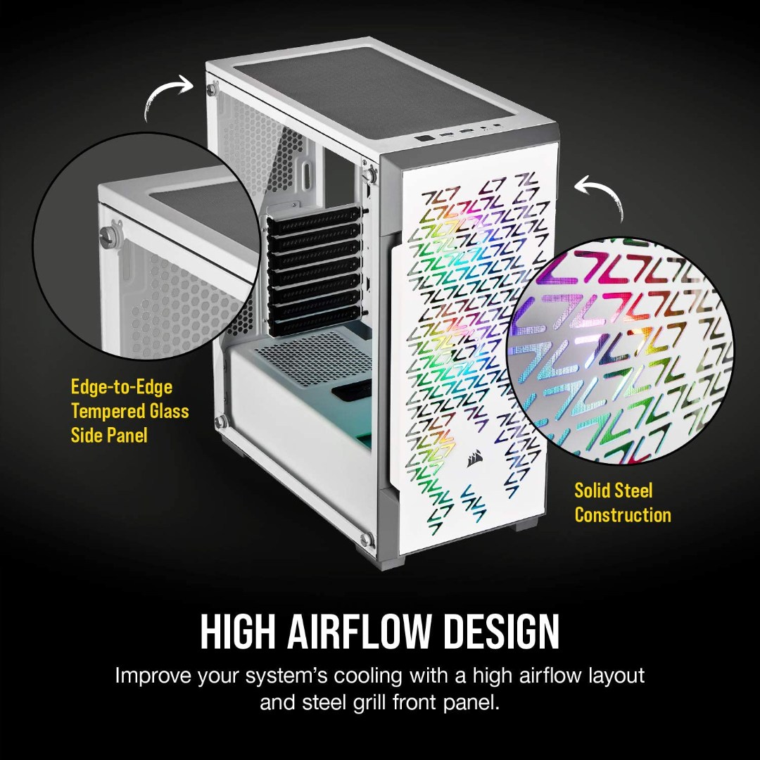 Alternative view of Corsair iCUE 220T RGB Airflow Tempered Glass Mid-Tower Smart Case, White