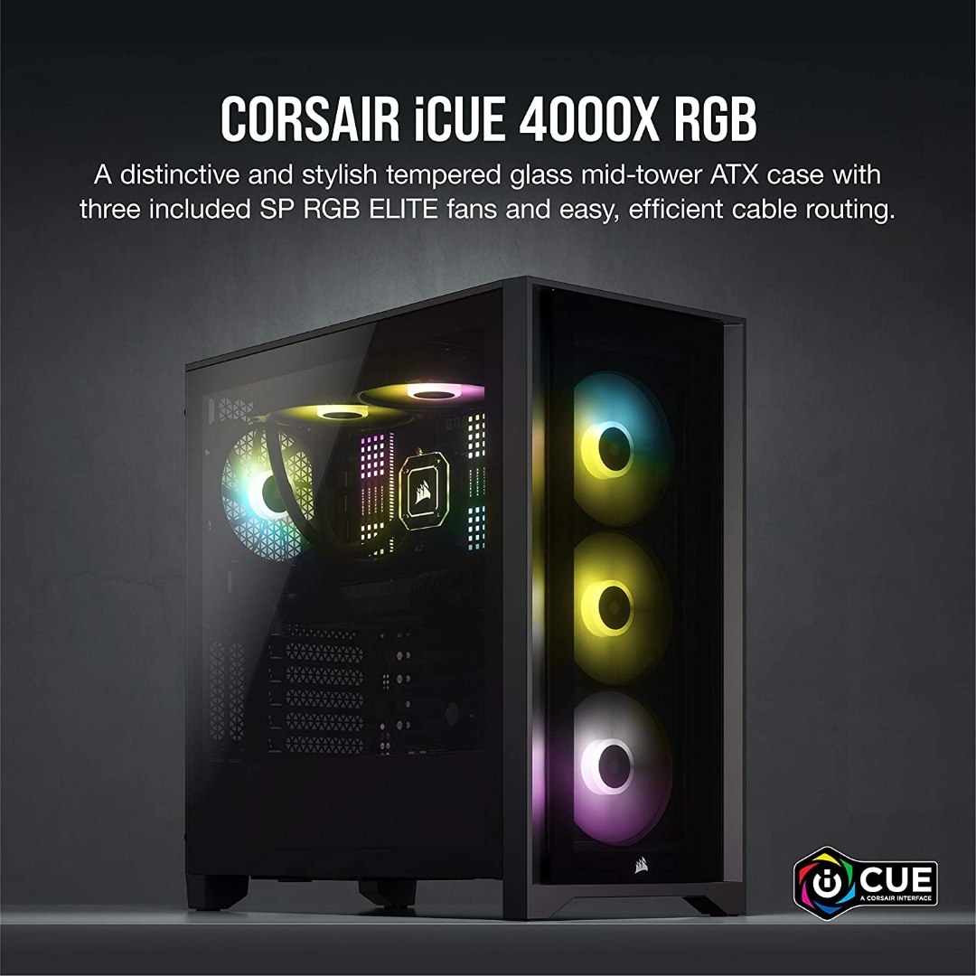 Alternative view of Corsair iCUE 4000X RGB Mid-Tower ATX PC Case - Black