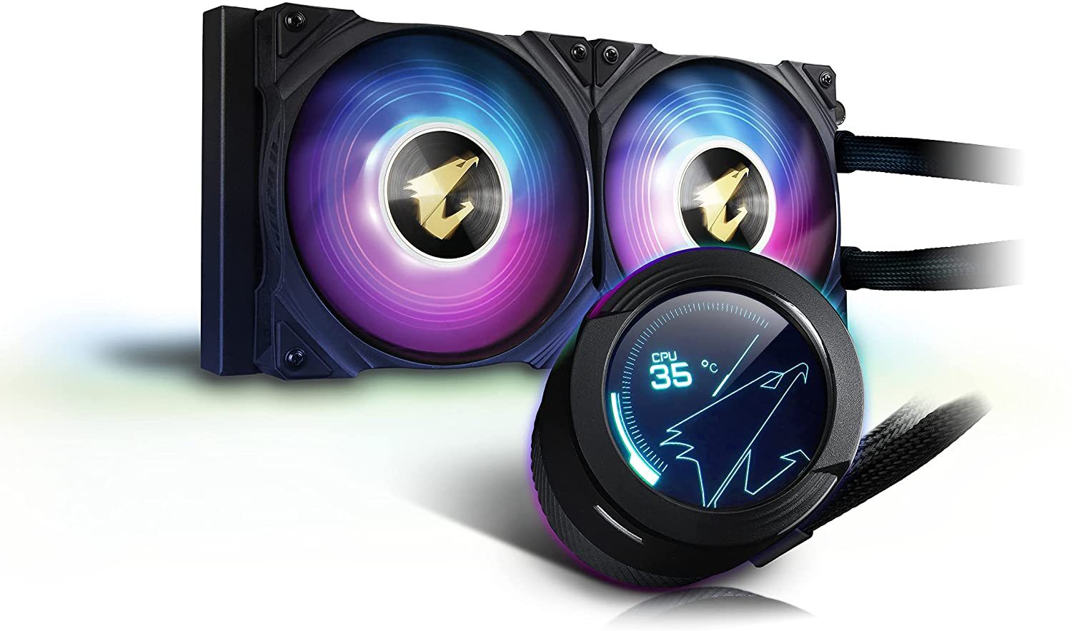 AORUS WATERFORCE X 280 AIO Liquid CPU Cooler, 280mm Radiator with 2X 140mm ARGB Fans, Adjustable Circular LCD Display with Micro SD Support and RGB Fusion 2.0, GP-AORUS WATERFORCE X 280