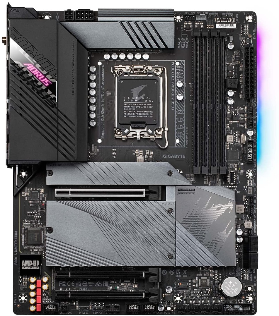 Alternative view of Gigabyte B660 AORUS Master DDR4 (B660/ Intel/LGA 1700/ ATX/ DDR4/ Triple M.2/ PCIe 4.0/ USB 3.2 Gen2 Type-C/WiFi 6 802.11ax/ Intel 2.5GbE LAN/Motherboard)