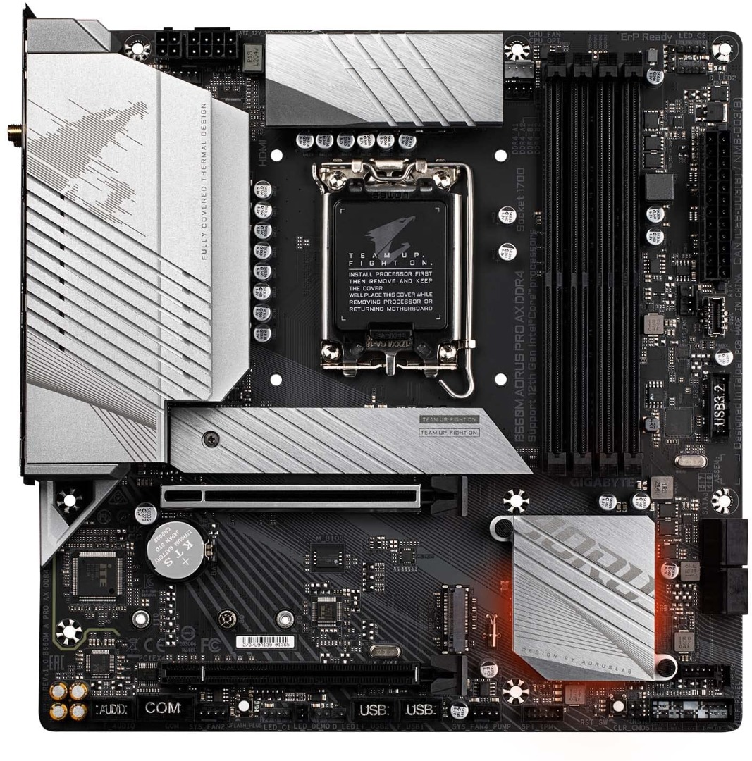 Alternative view of GIGABYTE B660M AORUS PRO AX DDR4 (B660/ Intel/LGA/1700/ Micro-ATX/DDR4/ Dual M.2/ PCIe 4.0/ USB 3.2 Gen2 Type-C/WiFi 6 802.11ax/ Intel 2.5GbE LAN/Motherboard)