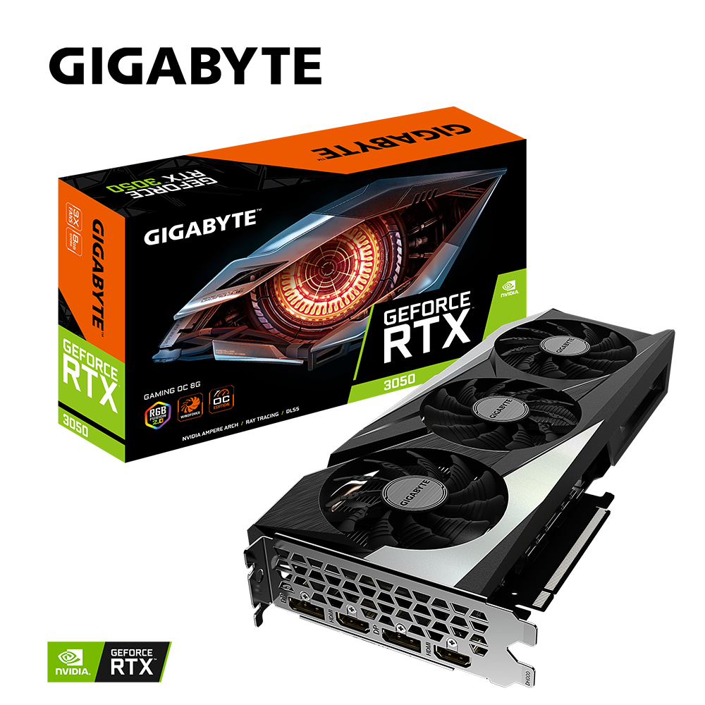 Alternative view of GIGABYTE GeForce RTX 3050 Gaming OC 8G Graphics Card, 3X WINDFORCE Fans, 8GB GDDR6 128-bit GDDR6, GV-N3050GAMING OC-8GD Video Card