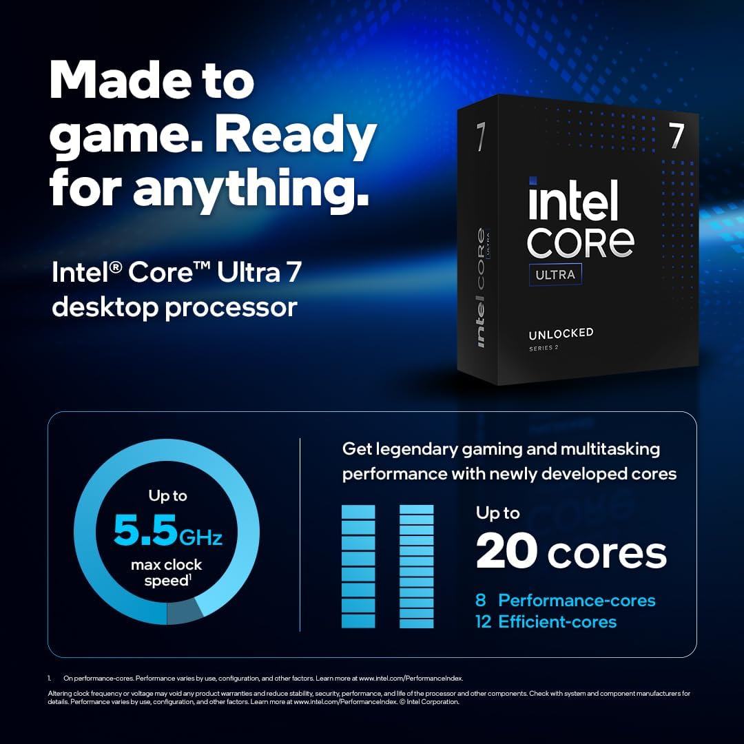 Alternative view of Intel Core Ultra 7 265K Tray - 20 cores (8 P-cores & 12 E-cores) up to 5.5 GHz