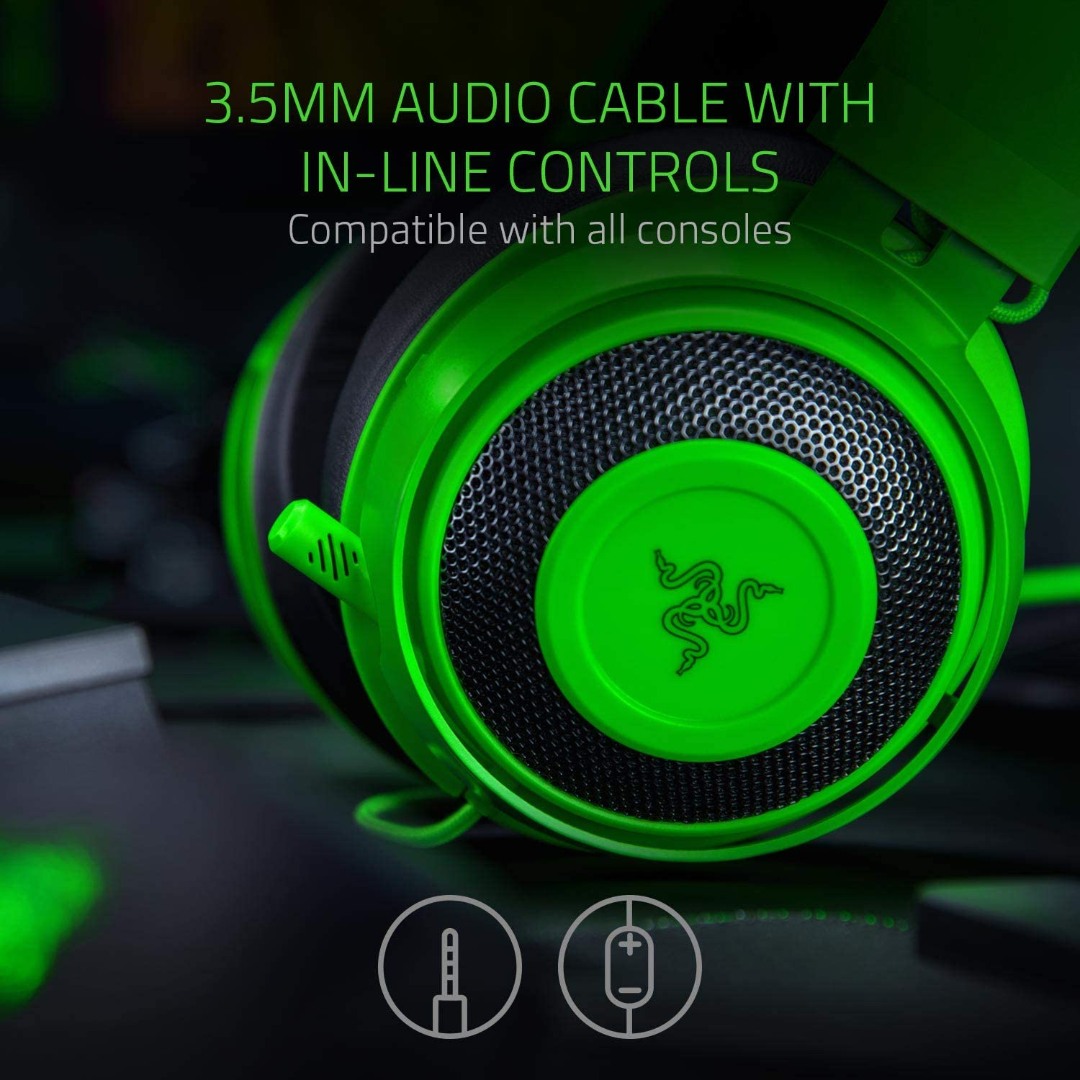 Alternative view of Razer Kraken Gaming Headset: Lightweight Aluminum Frame, Retractable Noise Isolating Microphone, For PC, PS4, PS5, Switch, Xbox One, Xbox Series X & S, Mobile, 3.5 mm Audio Jack – Green