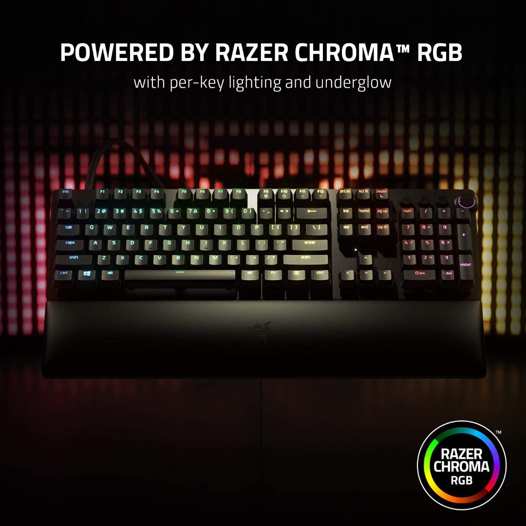 Alternative view of Razer Huntsman V2 Analog Gaming Keyboard: Razer Analog Optical Switches - Chroma RGB Lighting - Magnetic Plush Wrist Rest - Dedicated Media Keys & Dial - Classic Black