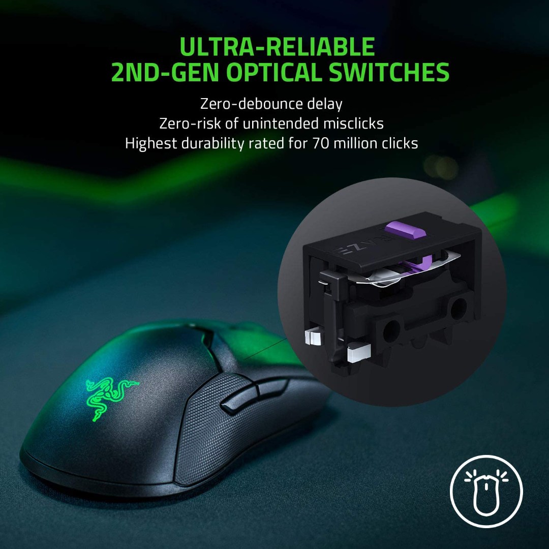 Alternative view of Razer Viper Ultimate Lightest Wireless Gaming Mouse: Fastest Gaming Switches - 20K DPI Optical Sensor - Chroma Lighting - 8 Programmable Buttons - 70 Hr Battery - Classic Black