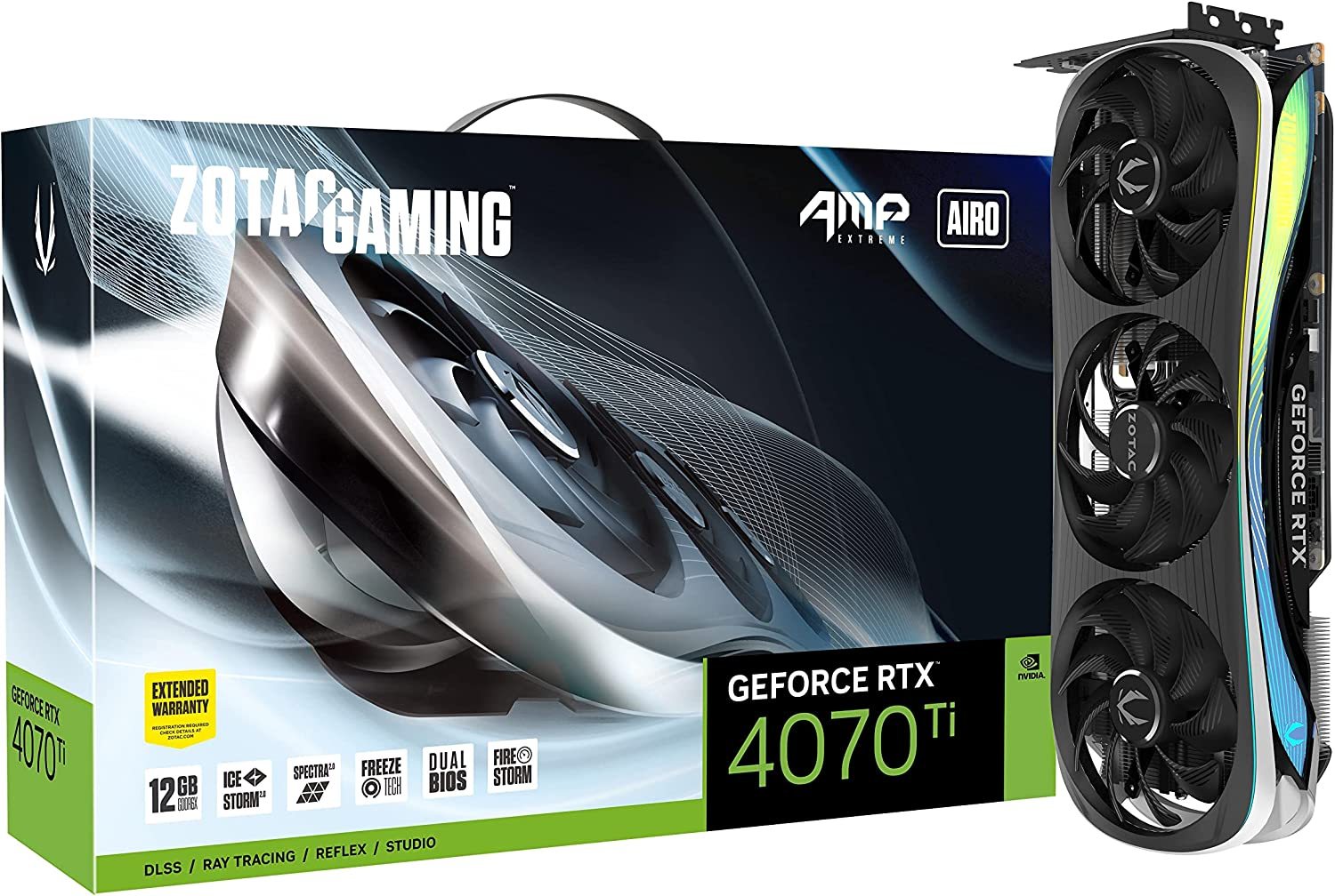 ZOTAC Gaming GeForce RTX 4070 Ti AMP Extreme AIRO DLSS 3 12GB GDDR6X 192-bit 21 Gbps PCIE 4.0 Gaming Graphics Card, IceStorm 2.0 Advanced Cooling, Spectra 2.0 RGB Lighting