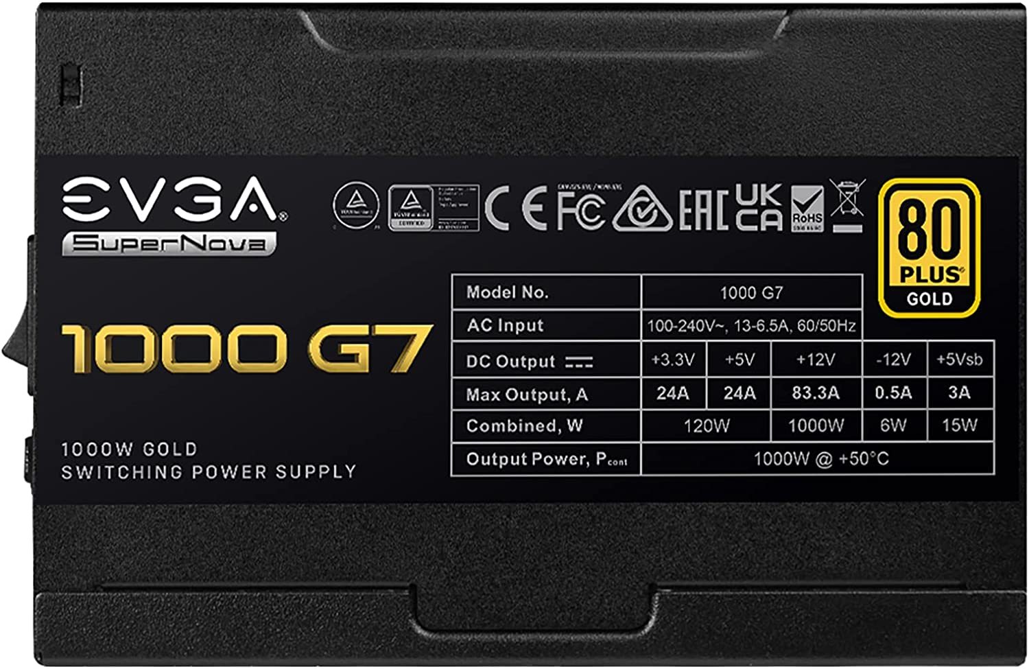 EVGA Supernova 1000 G7, 80 Plus Gold 1000W, Fully Modular, Eco Mode with FDB Fan, 10 Year Warranty, Includes Power ON Self Tester, Compact 130mm Size - Image 4