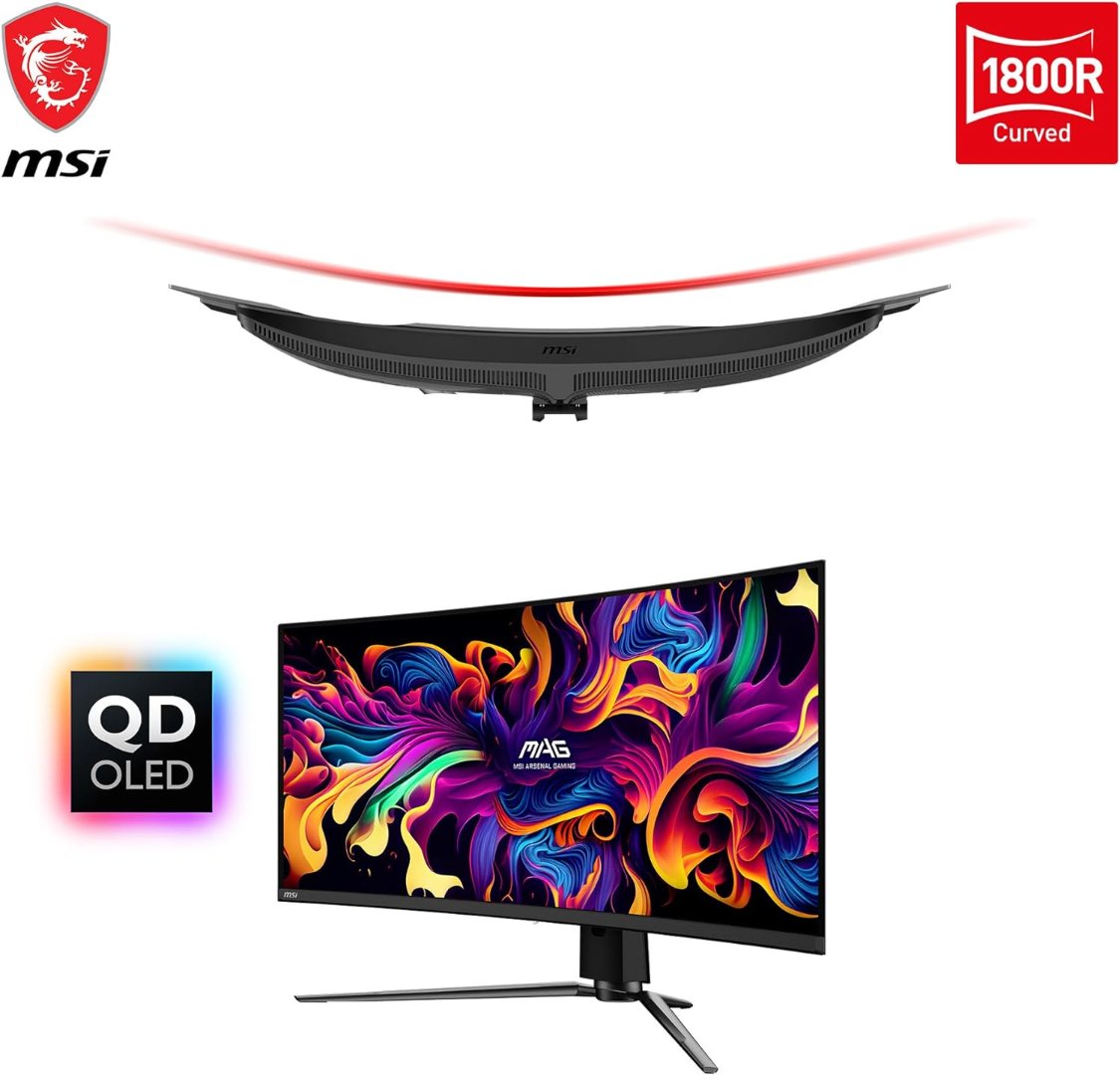 Alternative view of MSI MAG341CQP QD-OLED, 34 Curved OLED Gaming Monitor, 3440 x 1440 (UWQHD), OLED 0.03ms Response time, 175Hz