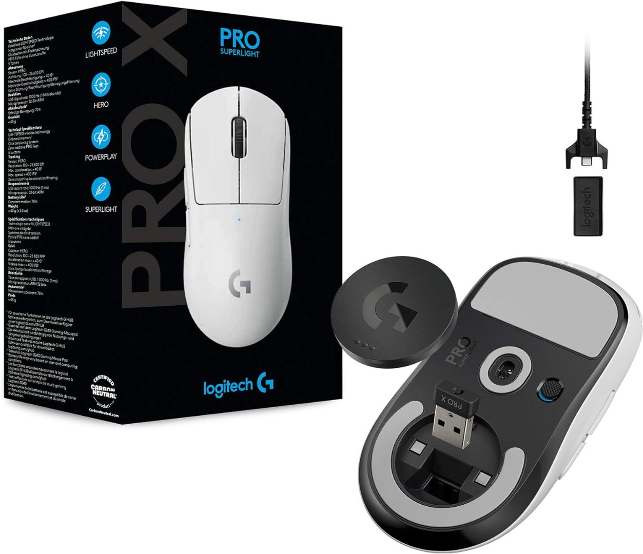 Alternative view of Logitech Pro X Superlight White Wireless Gaming Mouse