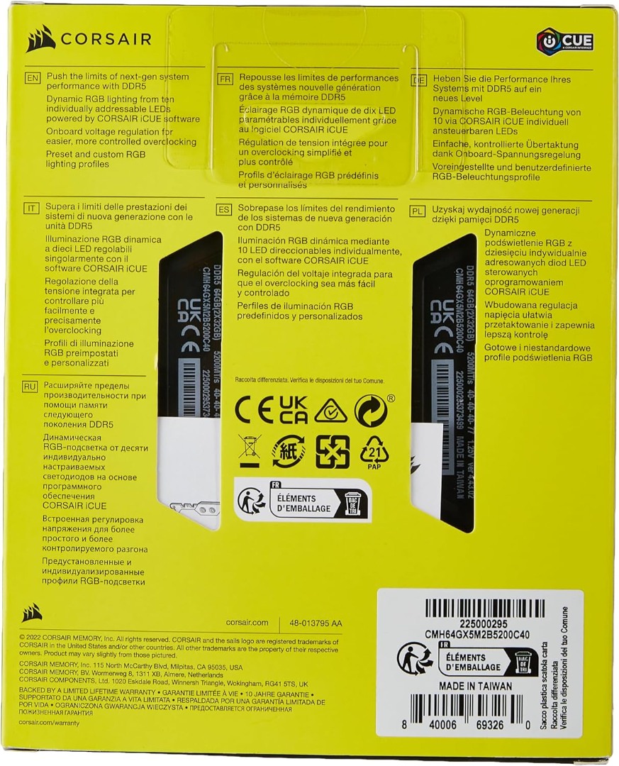 Alternative view of Corsair VENGEANCE RGB 64GB (2x32GB) DDR5 5200MT/s CL40